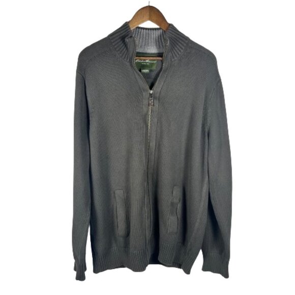 Eddie Bauer Mens Grandpa Zip Up Cardigan Sweater Extra Large Tall‎ Gray Academia
